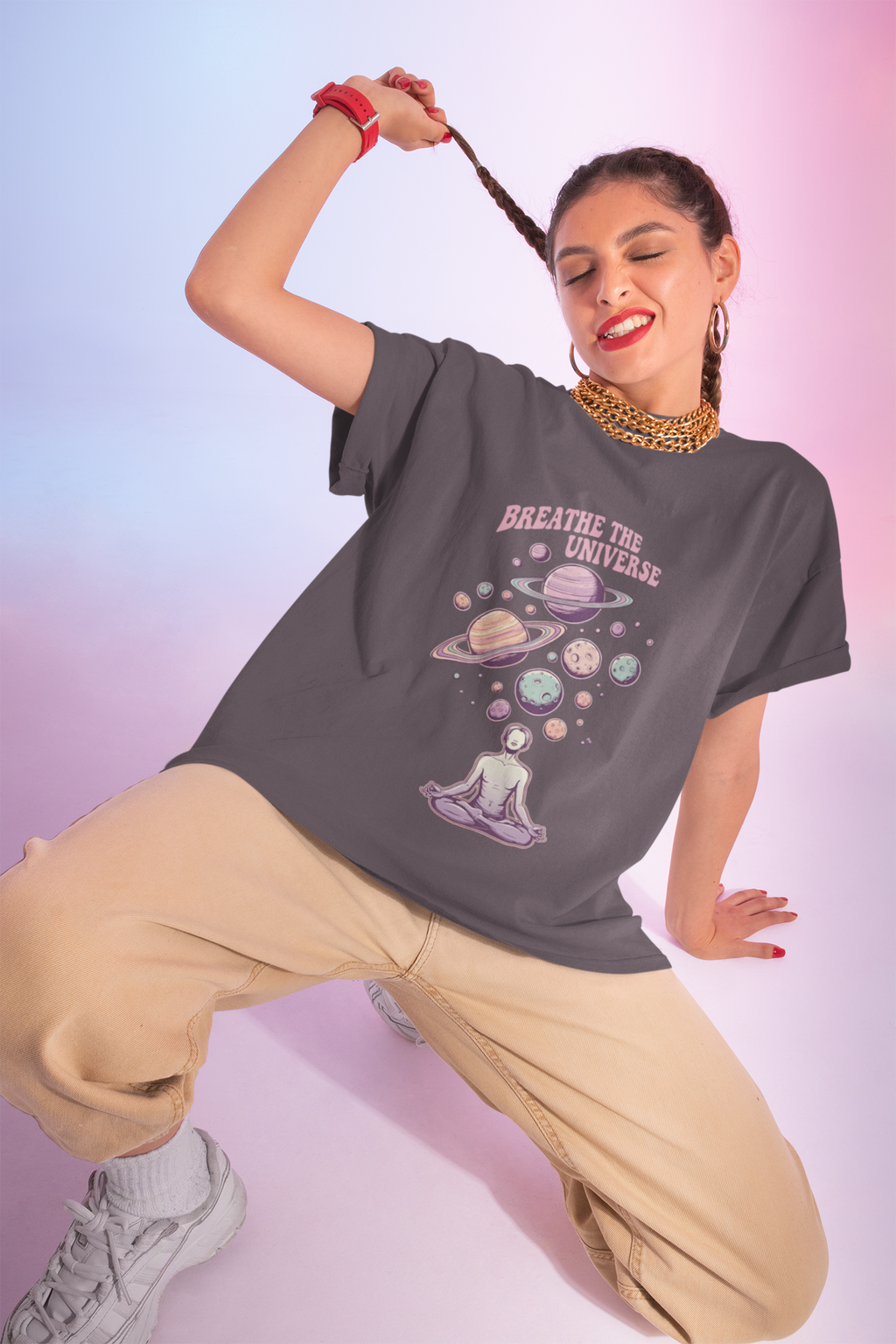 Cosmic Meditation Tee, Breathe the Universe Shirt, Unisex Graphic Tee, Spiritual Apparel, Astrology Gift, Relaxation Wear, Celestial T-Shirt